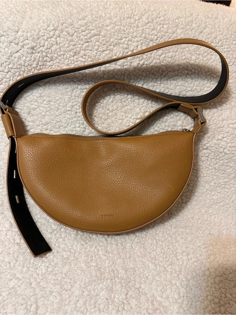 All Saints Tan Crescent Leather Crossbody Bag